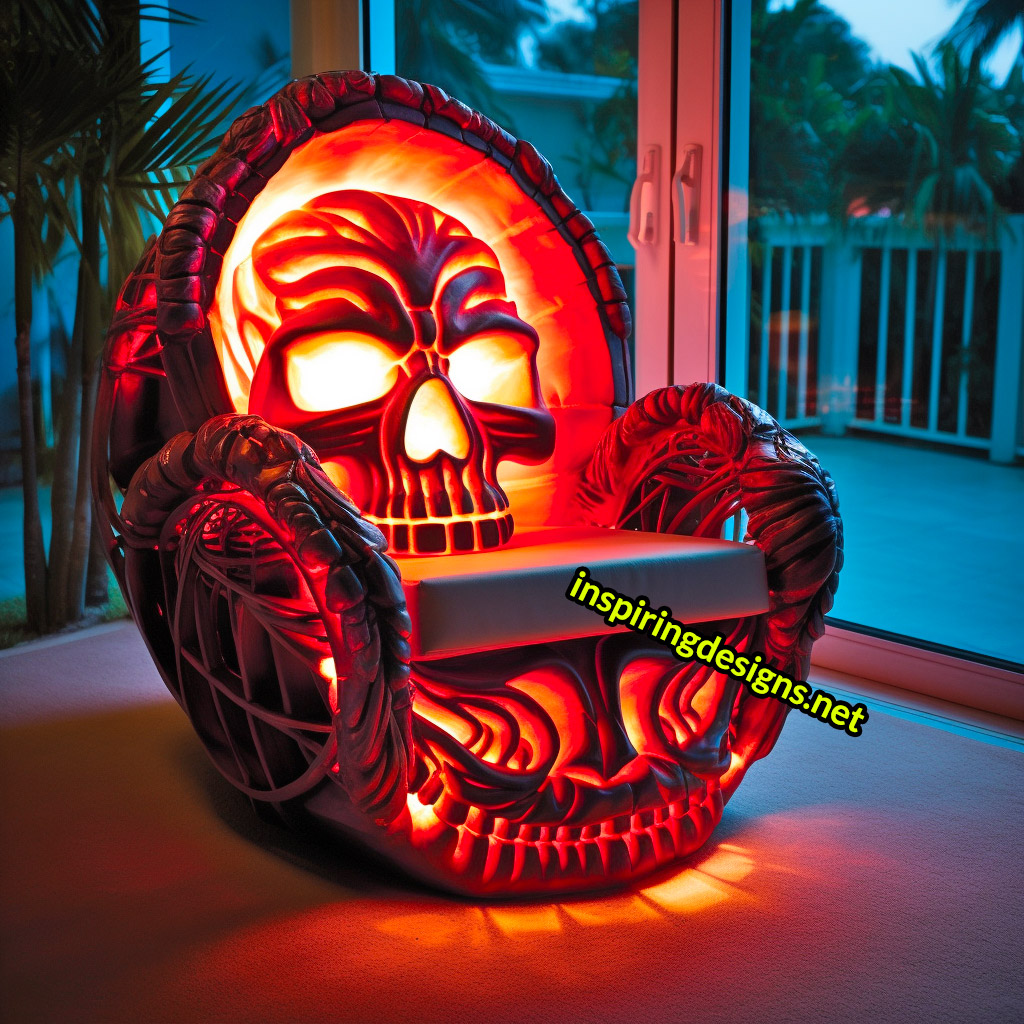 Illuminated Halloween Porch Chairs - Skull Chair