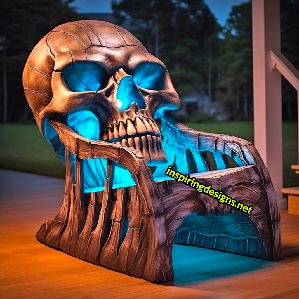 Illuminated Halloween Porch Chairs - Skull Chair