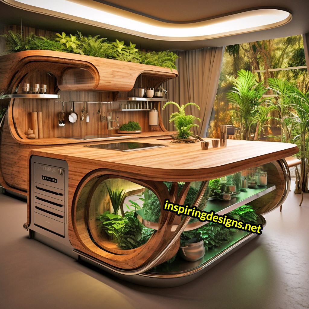 Kitchen Islands With Built-in Composters and Hydroponics Gardens