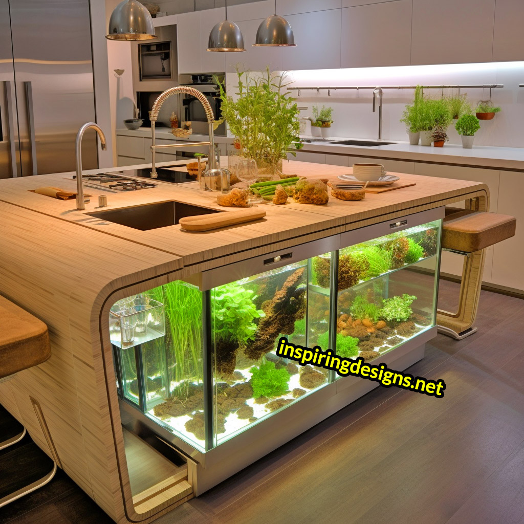 Kitchen Islands With Built-in Composters and Hydroponics Gardens