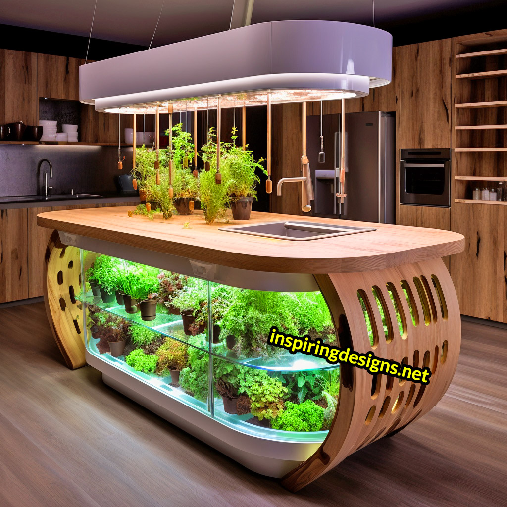 Kitchen Islands With Built-in Composters and Hydroponics Gardens