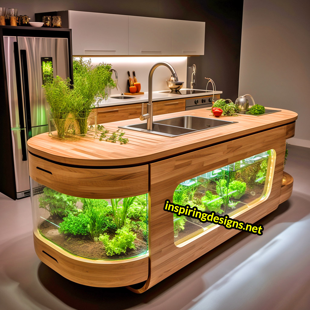 Kitchen Islands With Built-in Composters and Hydroponics Gardens