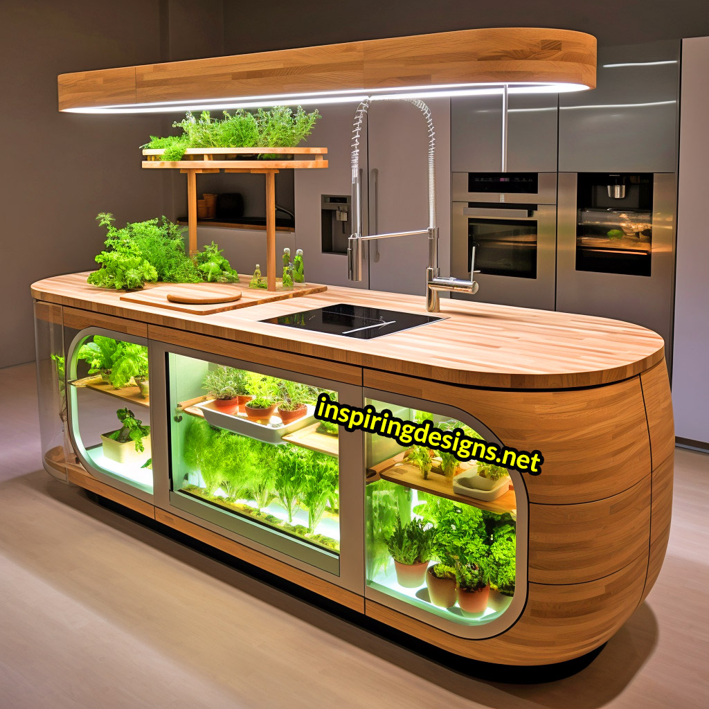 Kitchen Islands With Built-in Composters and Hydroponics Gardens