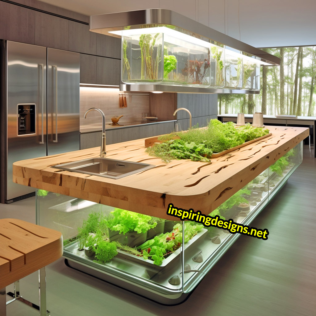 Kitchen Islands With Built-in Composters and Hydroponics Gardens