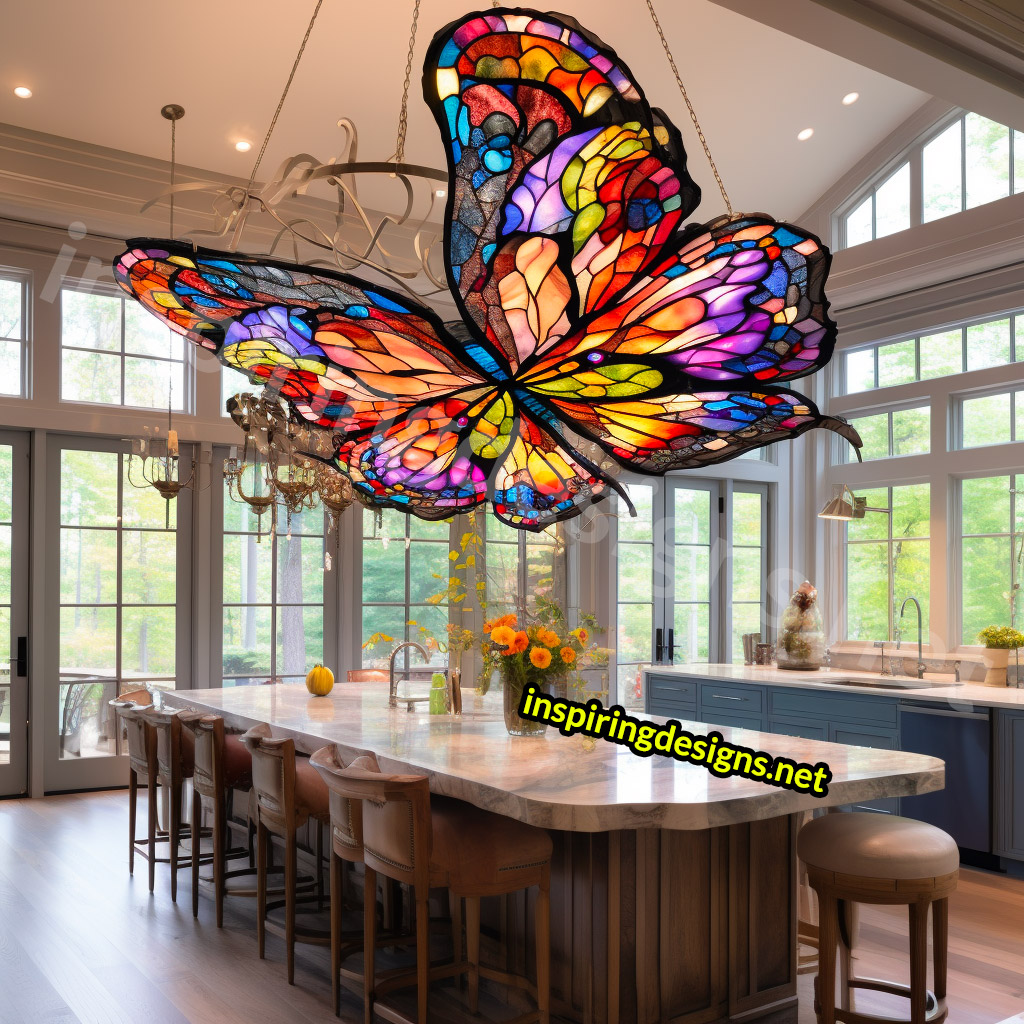 Giant Stained Glass Animal Chandeliers - Stained glass butterfly lamp