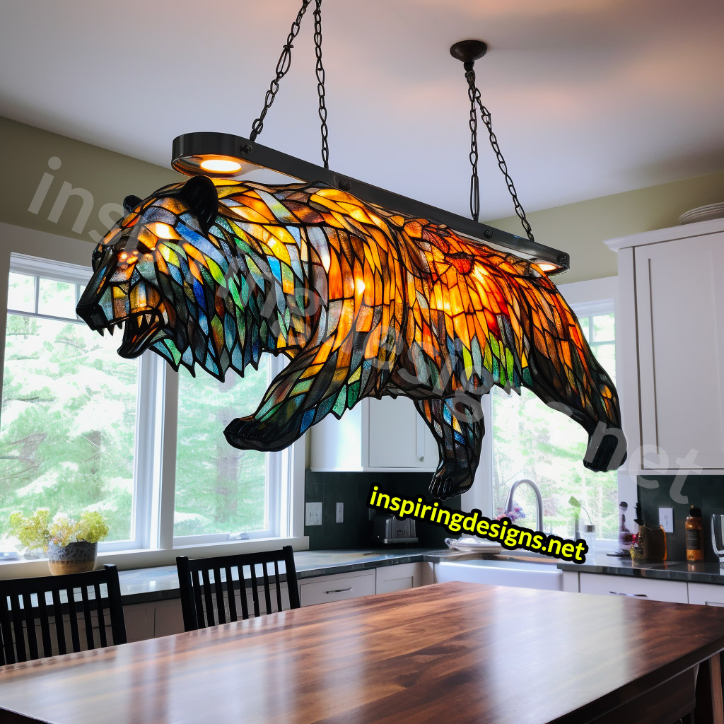 Giant Stained Glass Animal Chandeliers - Stained glass grizzly bear lamp