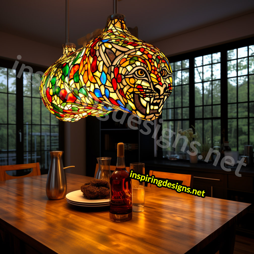 Giant Stained Glass Animal Chandeliers - Stained glass leopard lamp
