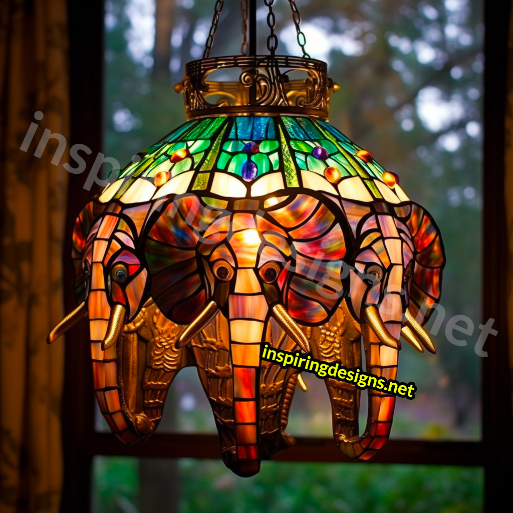 Giant Stained Glass Animal Chandeliers - Stained glass elephant lamp