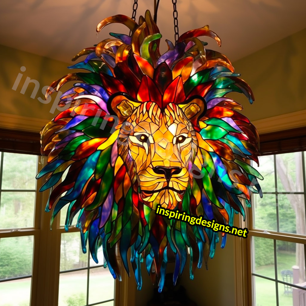 Giant Stained Glass Animal Chandeliers - Stained glass lion lamp