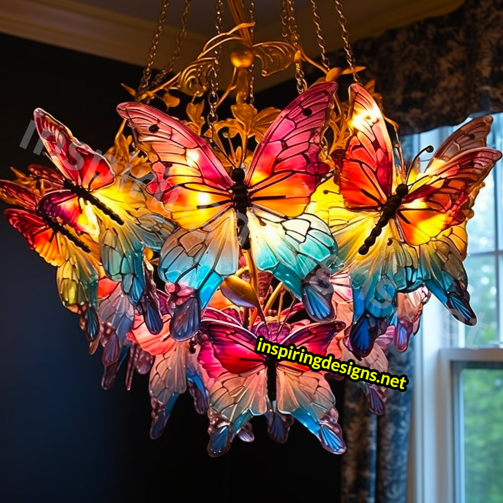 Giant Stained Glass Animal Chandeliers - Stained glass butterfly lamp