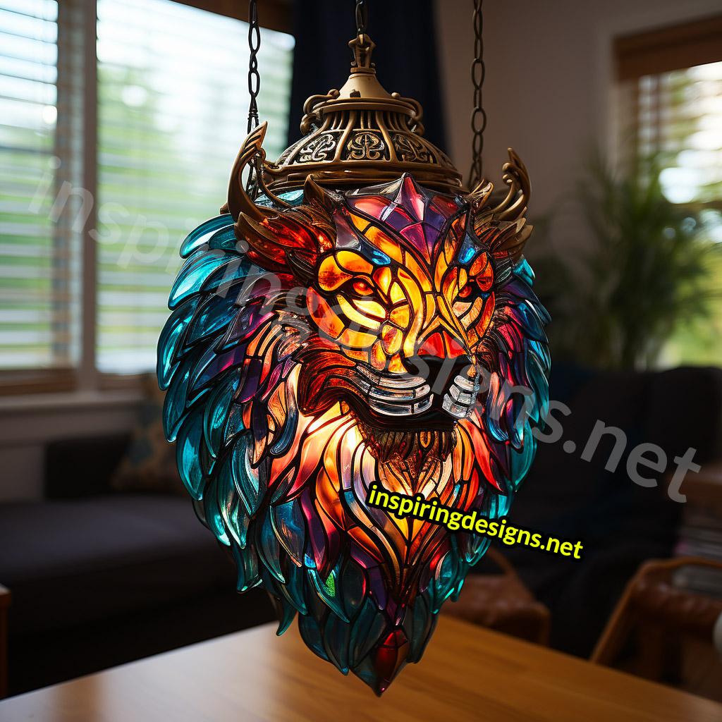 Giant Stained Glass Animal Chandeliers - Stained glass lion lamp
