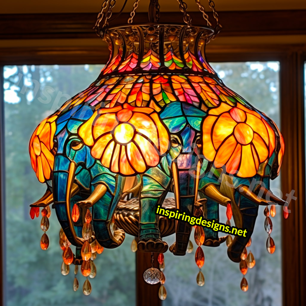 Giant Stained Glass Animal Chandeliers - Stained glass elephant lamp