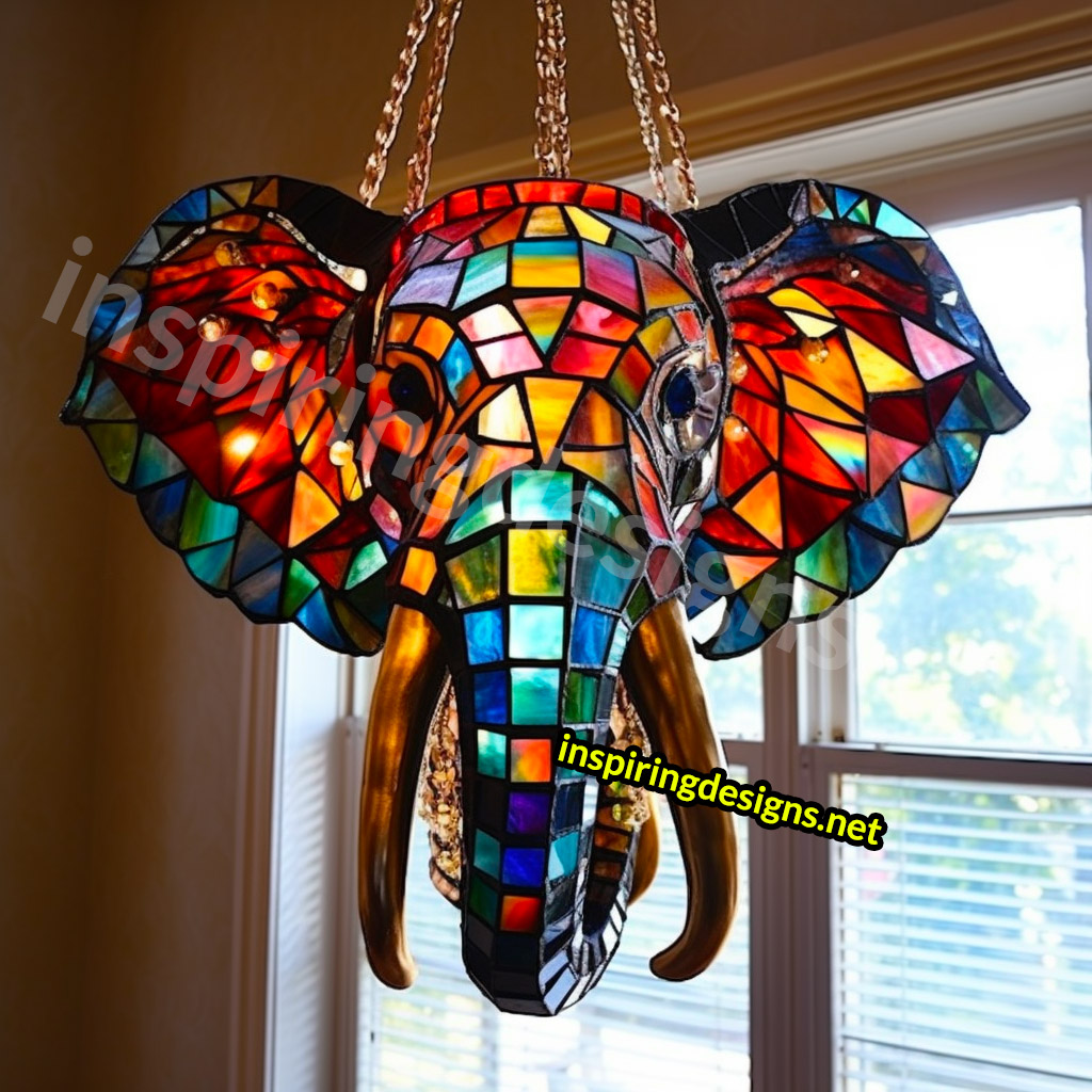 Giant Stained Glass Animal Chandeliers - Stained glass elephant lamp