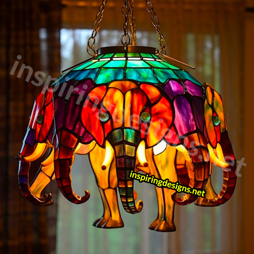 Giant Stained Glass Animal Chandeliers - Stained glass elephant lamp