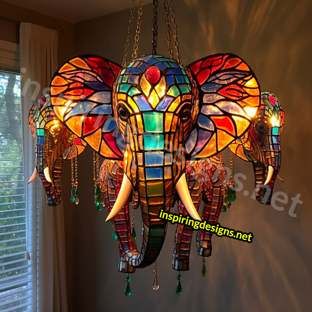 Giant Stained Glass Animal Chandeliers - Stained glass elephant lamp