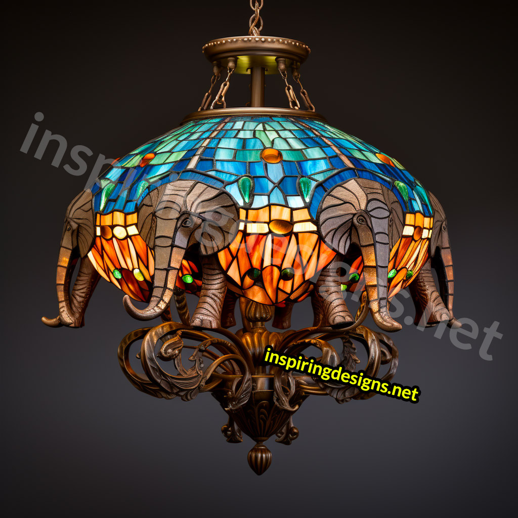 Giant Stained Glass Animal Chandeliers - Stained glass elephant lamp