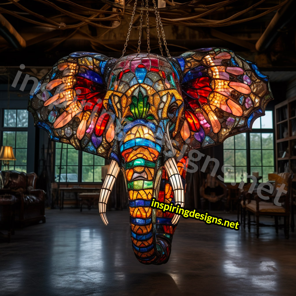 Giant Stained Glass Animal Chandeliers - Stained glass elephant lamp