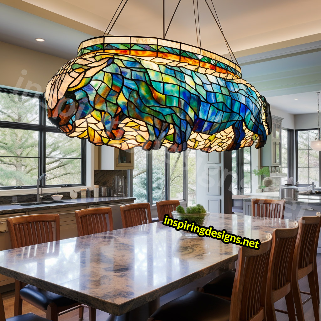Giant Stained Glass Animal Chandeliers - Stained glass bison lamp