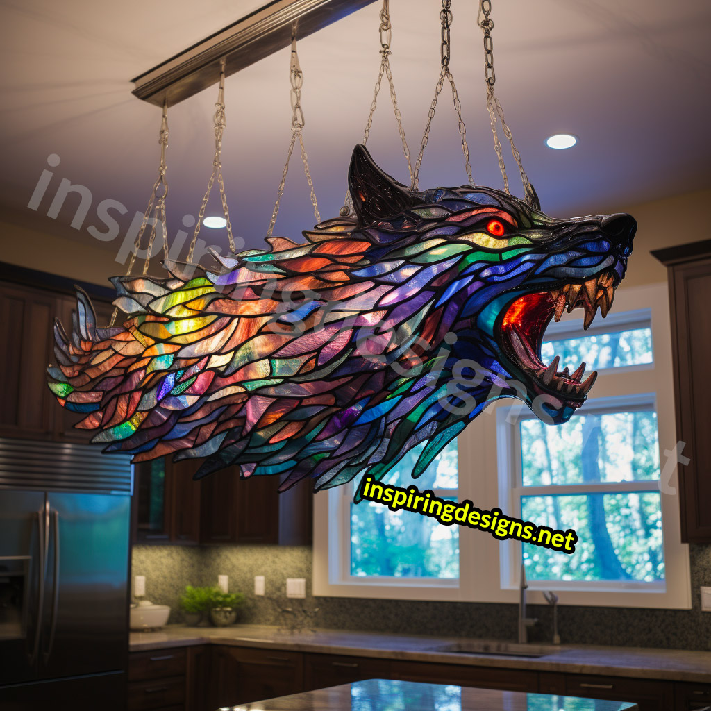 Giant Stained Glass Animal Chandeliers - Stained glass wolf lamp