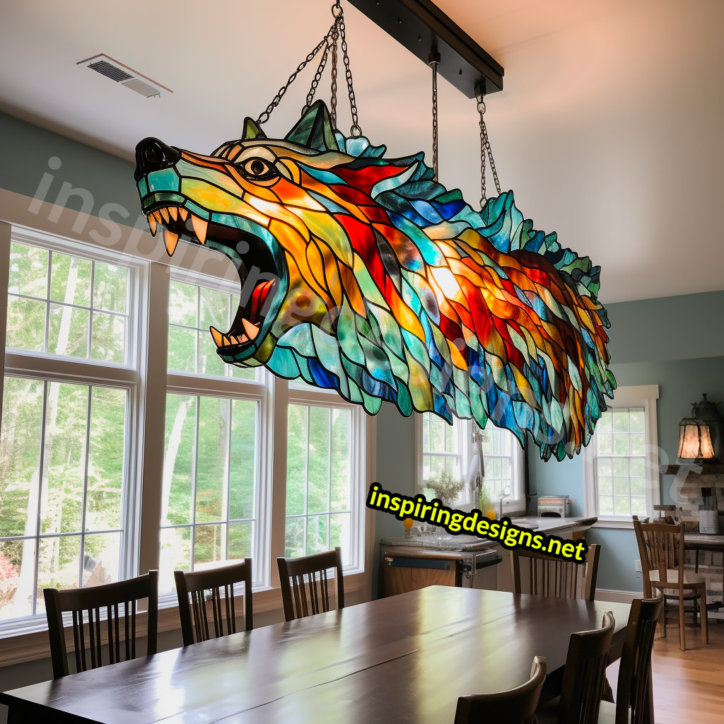 Giant Stained Glass Animal Chandeliers - Stained glass wolf lamp
