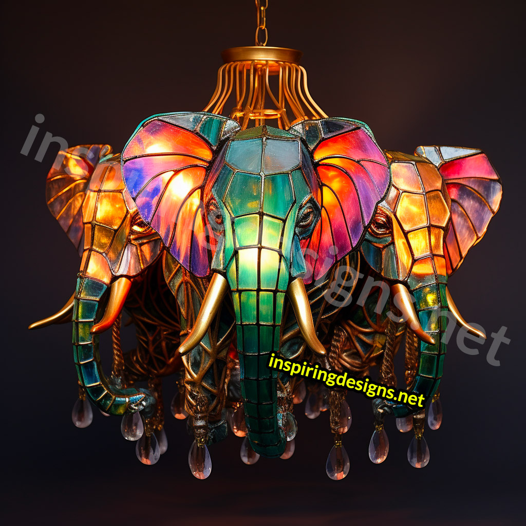 Giant Stained Glass Animal Chandeliers - Stained glass elephant lamp