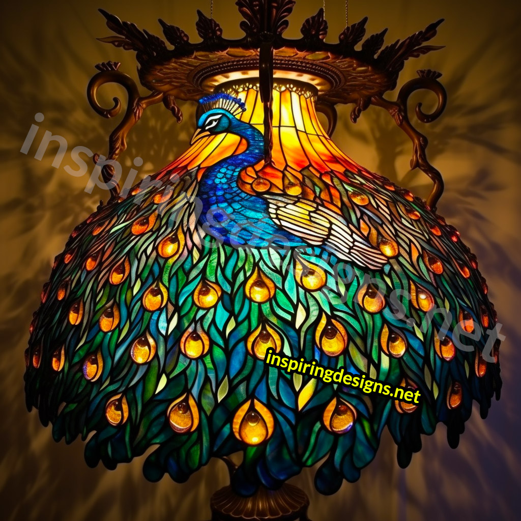 Giant Stained Glass Animal Chandeliers - Stained glass peacock lamp