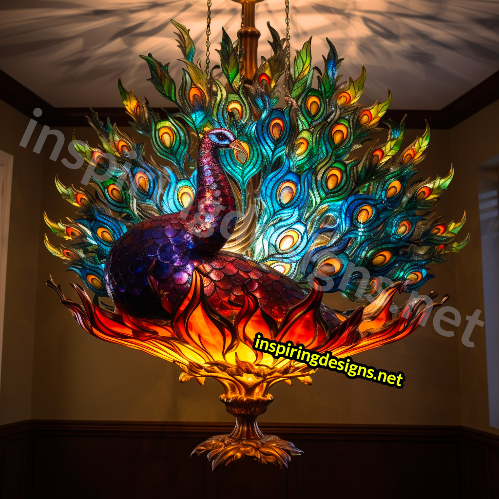 Giant Stained Glass Animal Chandeliers - Stained glass peacock lamp