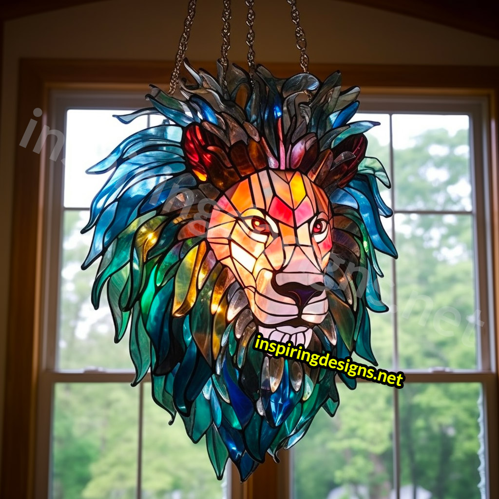 Giant Stained Glass Animal Chandeliers - Stained glass lion lamp