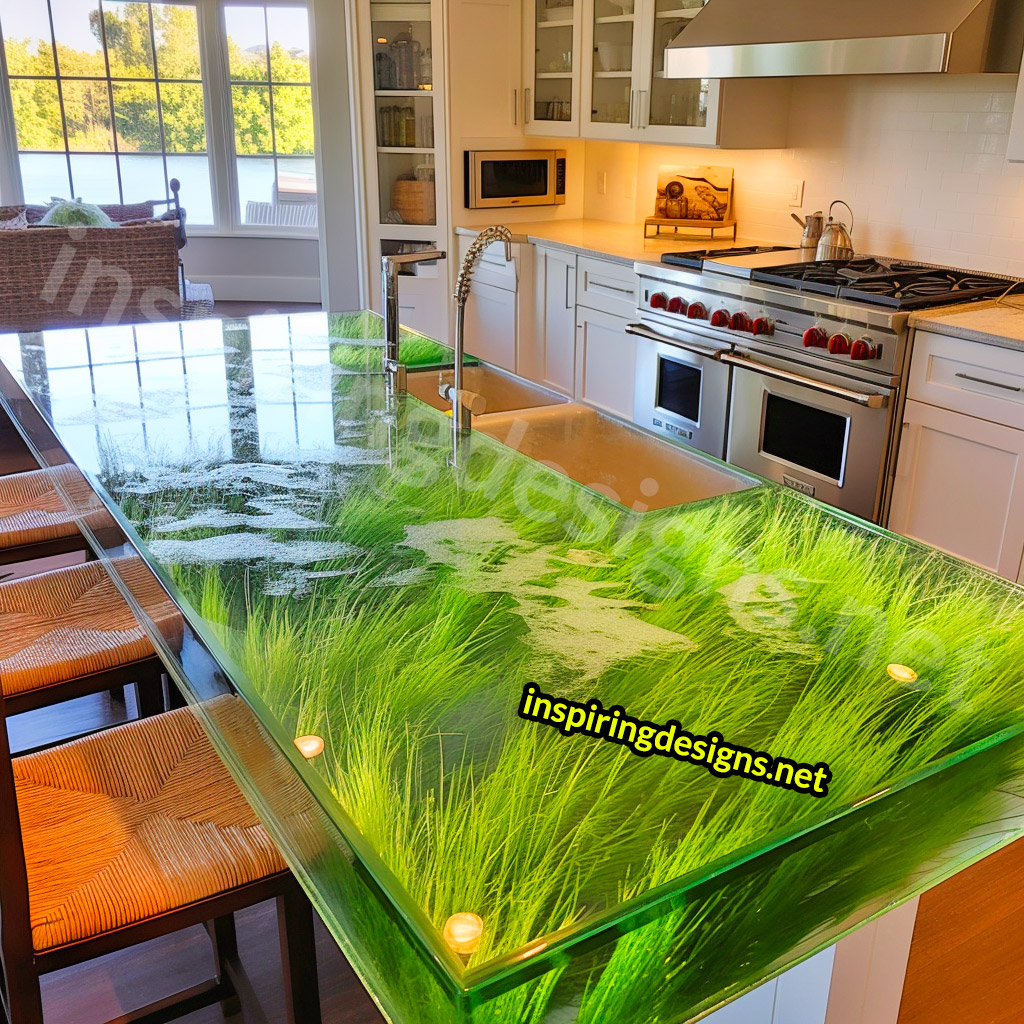 Grass and Epoxy Kitchen Islands