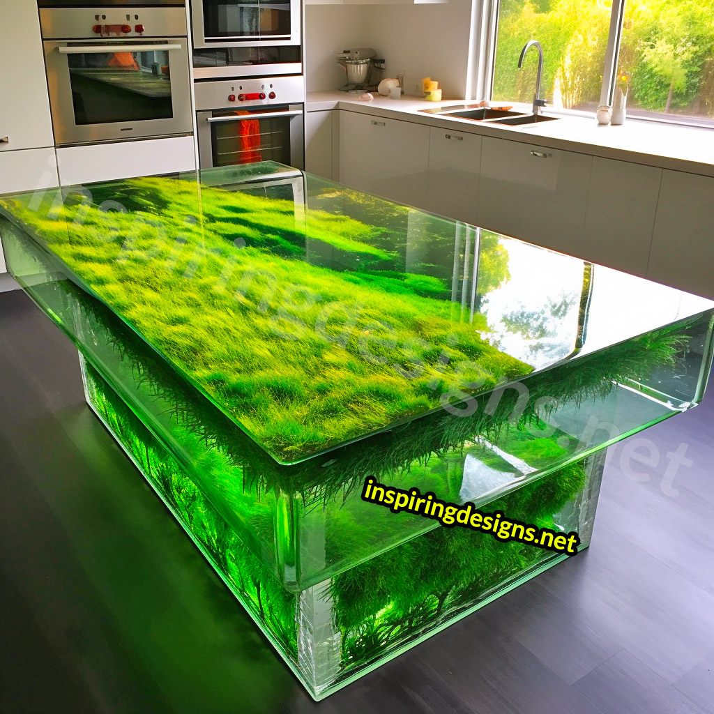 Grass and Epoxy Kitchen Islands