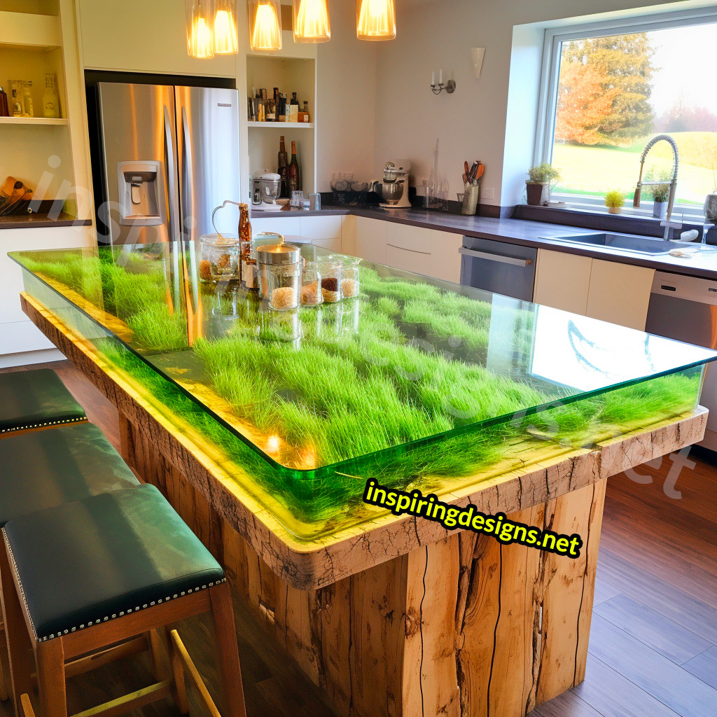 Grass and Epoxy Kitchen Islands