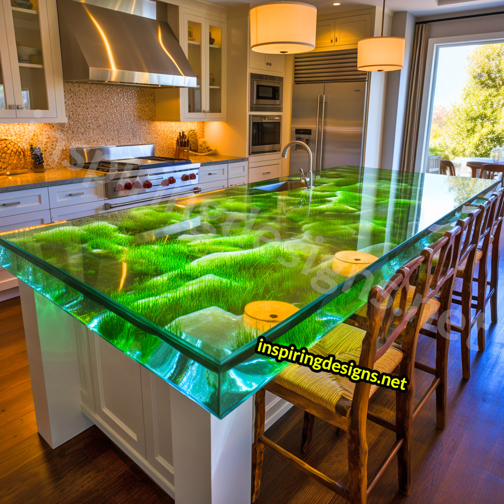 Grass and Epoxy Kitchen Islands