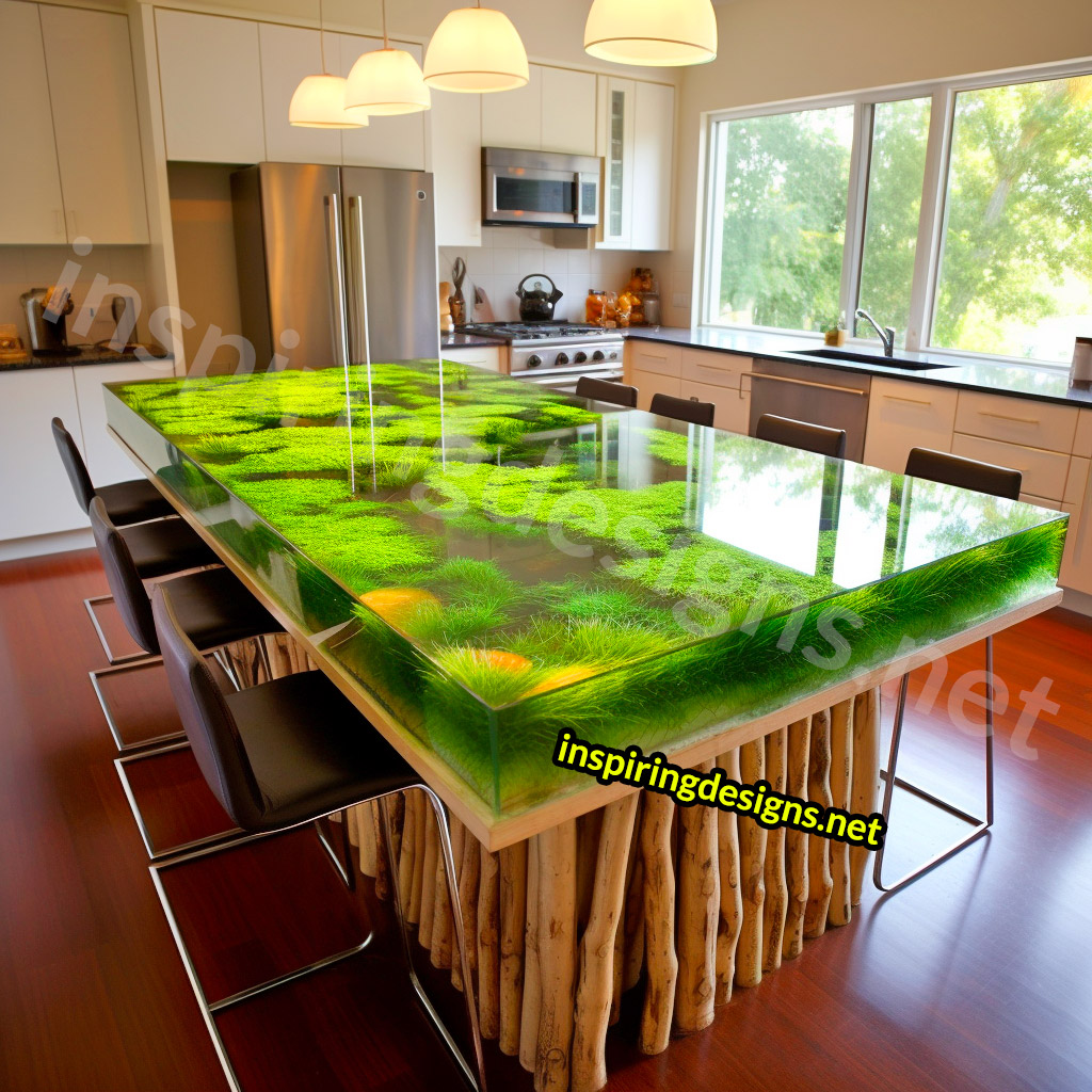 Grass and Epoxy Kitchen Islands