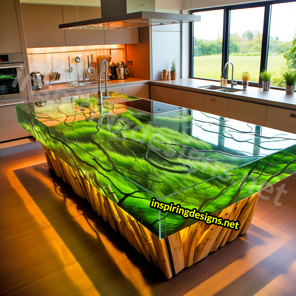 Grass and Epoxy Kitchen Islands