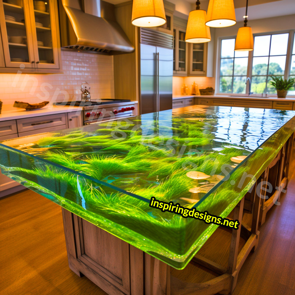 Grass and Epoxy Kitchen Islands