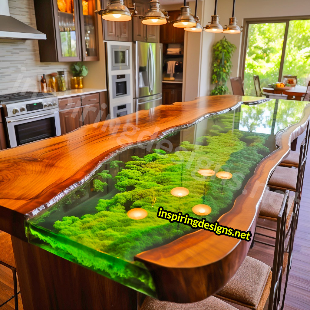 Grass and Epoxy Kitchen Islands