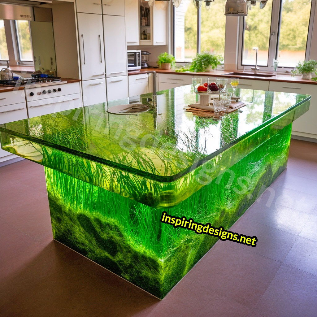 Grass and Epoxy Kitchen Islands