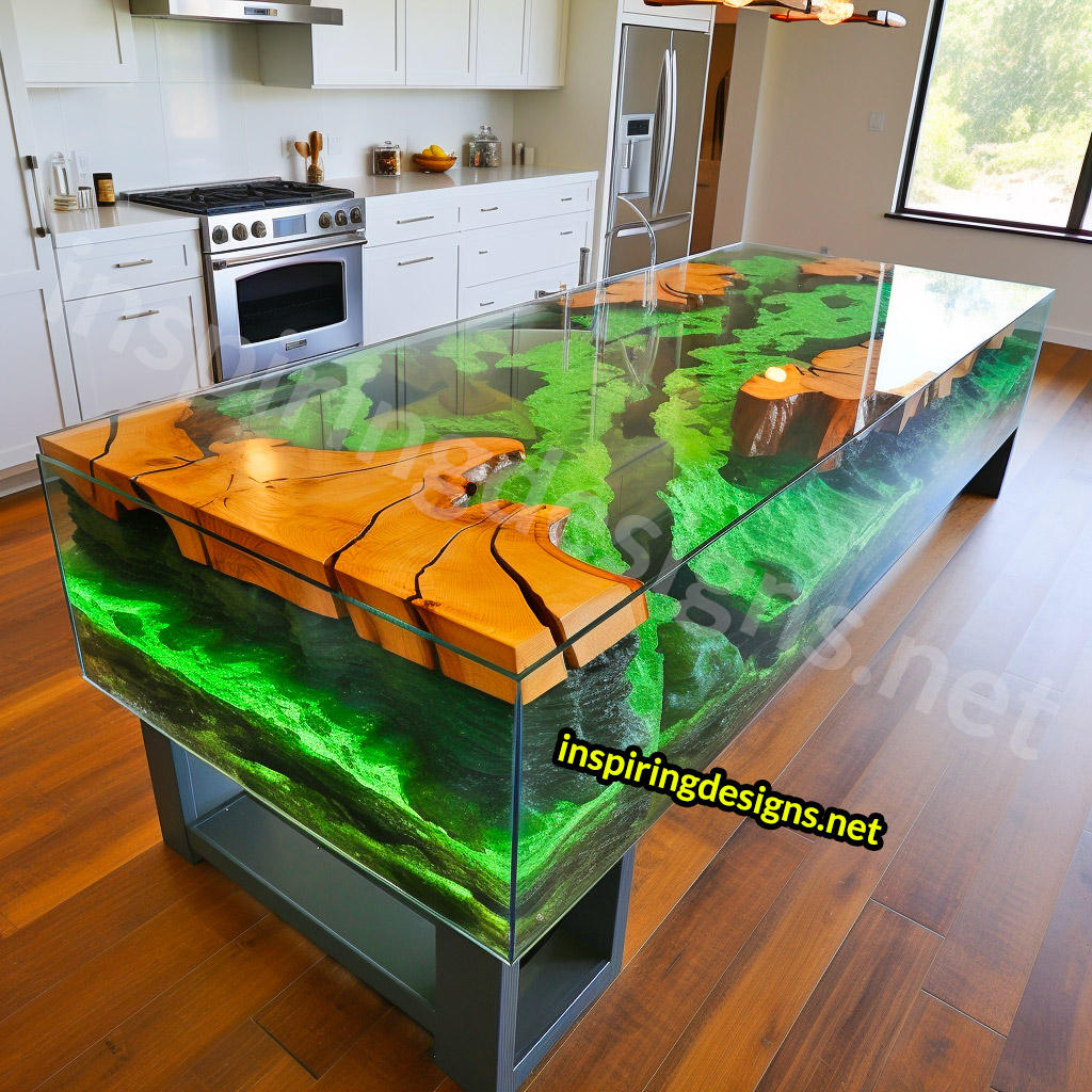 Grass and Epoxy Kitchen Islands