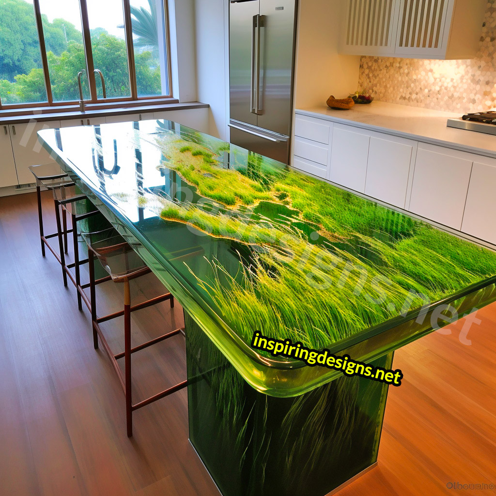 Grass and Epoxy Kitchen Islands