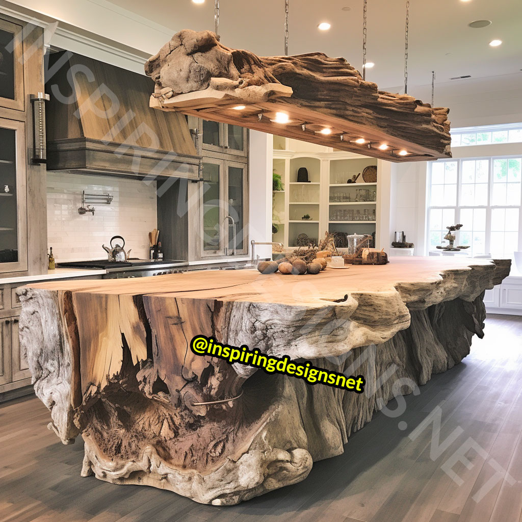 Giant Raw Edge Wood Kitchen Islands - Natural edge wood slab islands