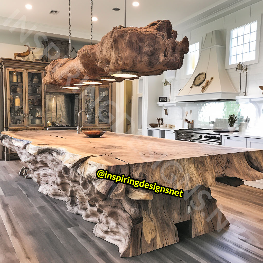 Giant Raw Edge Wood Kitchen Islands - Natural edge wood slab islands