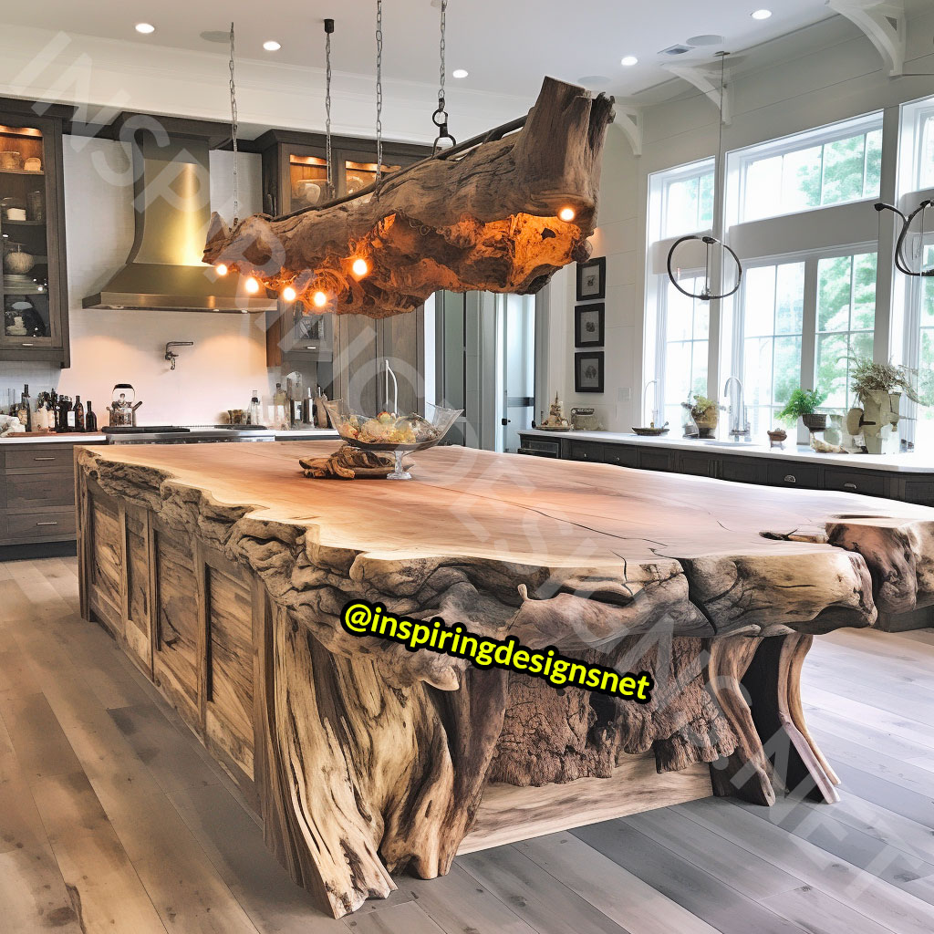 Giant Raw Edge Wood Kitchen Islands - Natural edge wood slab islands