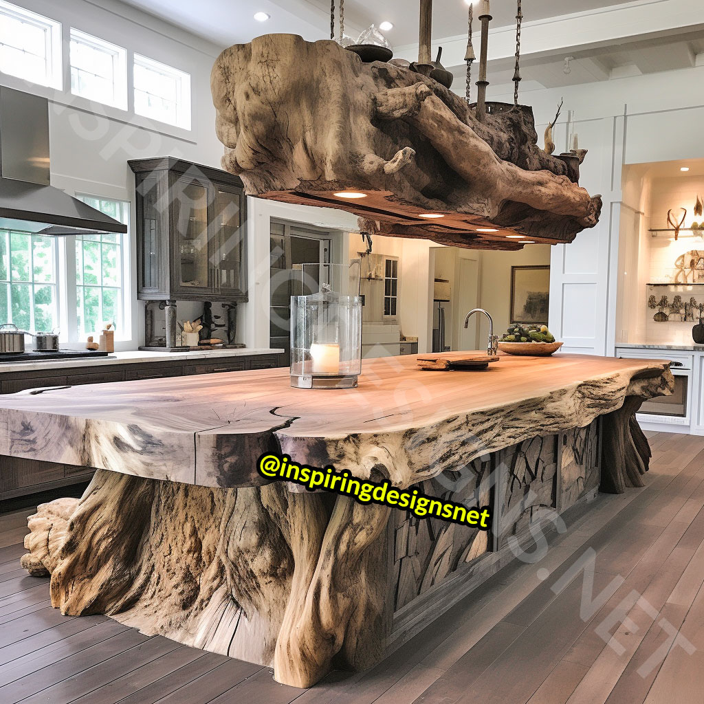 Giant Raw Edge Wood Kitchen Islands - Natural edge wood slab islands