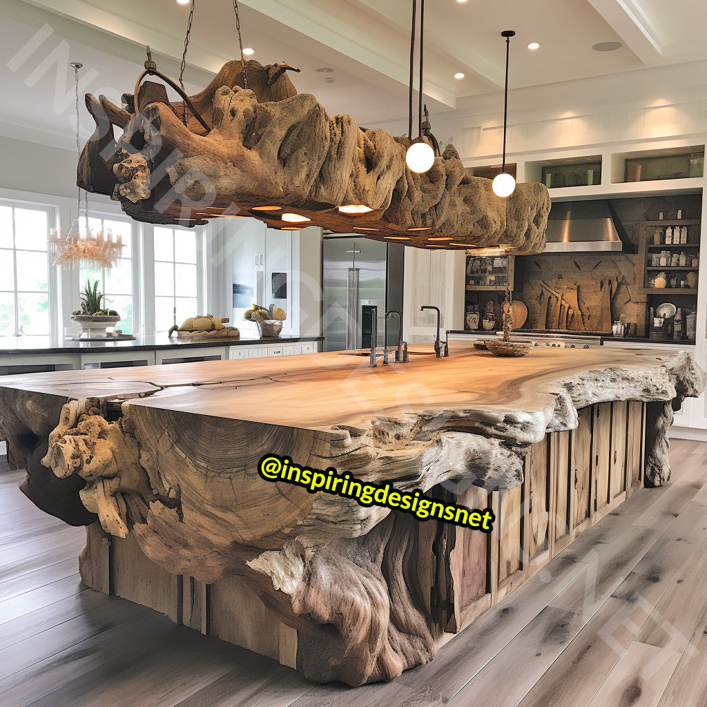 Giant Raw Edge Wood Kitchen Islands - Natural edge wood slab islands