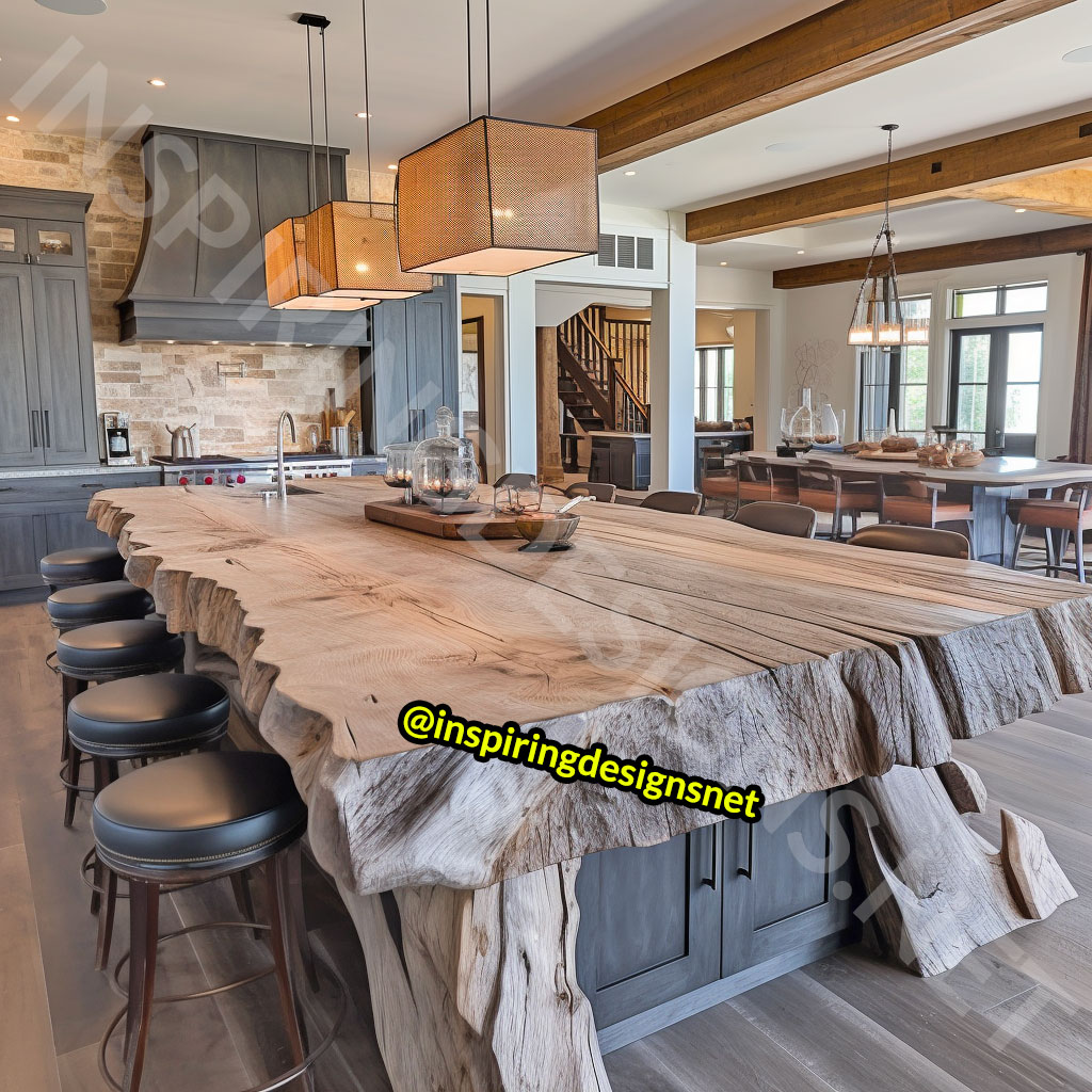 Giant Raw Edge Wood Kitchen Islands - Natural edge wood slab islands