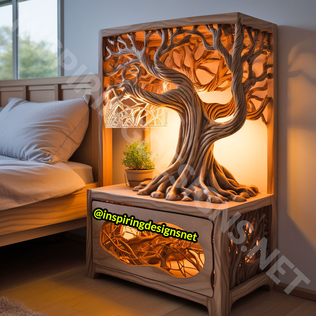 Wooden Tree Of Life Nightstands Tables