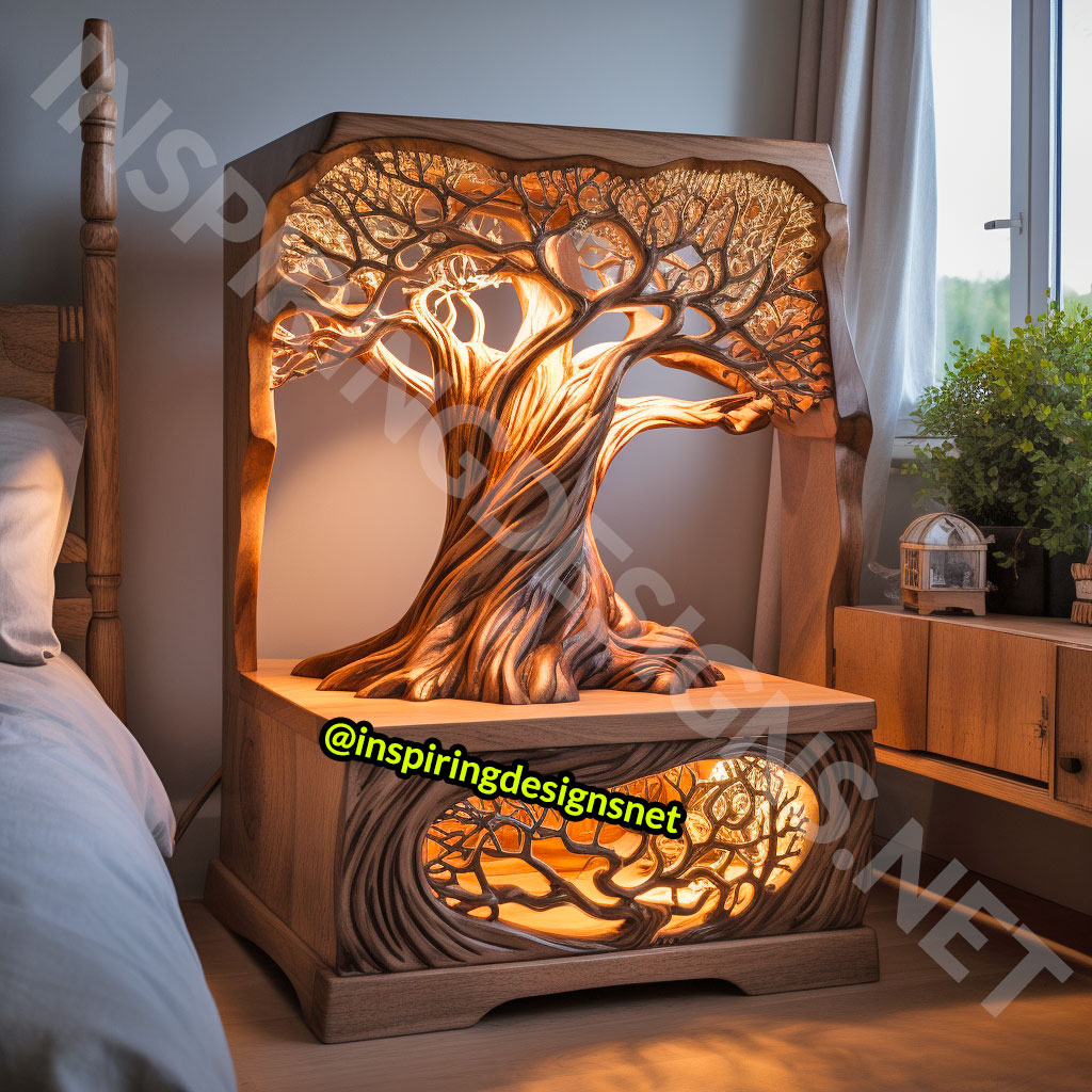 Wooden Tree Of Life Nightstands Tables