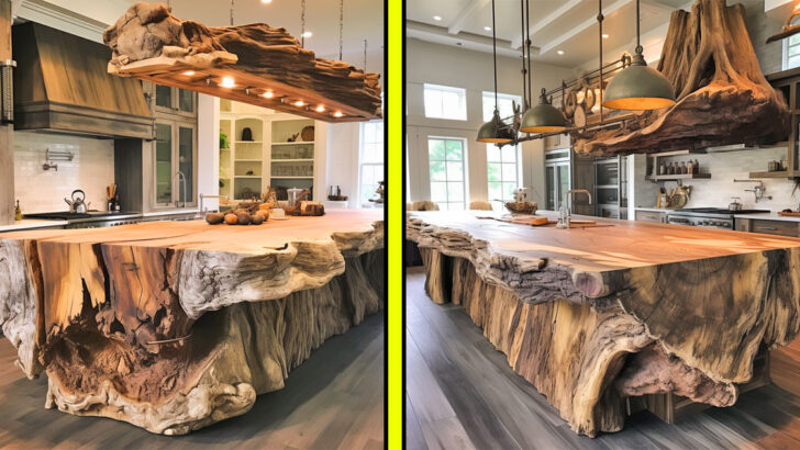 These Giant Raw Edge Wood Kitchen Islands Are Nature’s Masterpiece in Your Home!