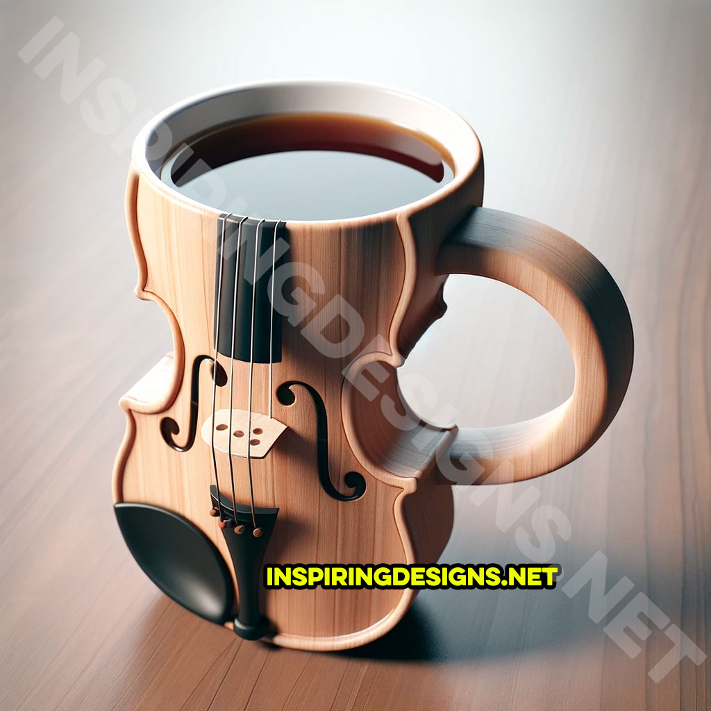 Playable violin shaped coffee mug