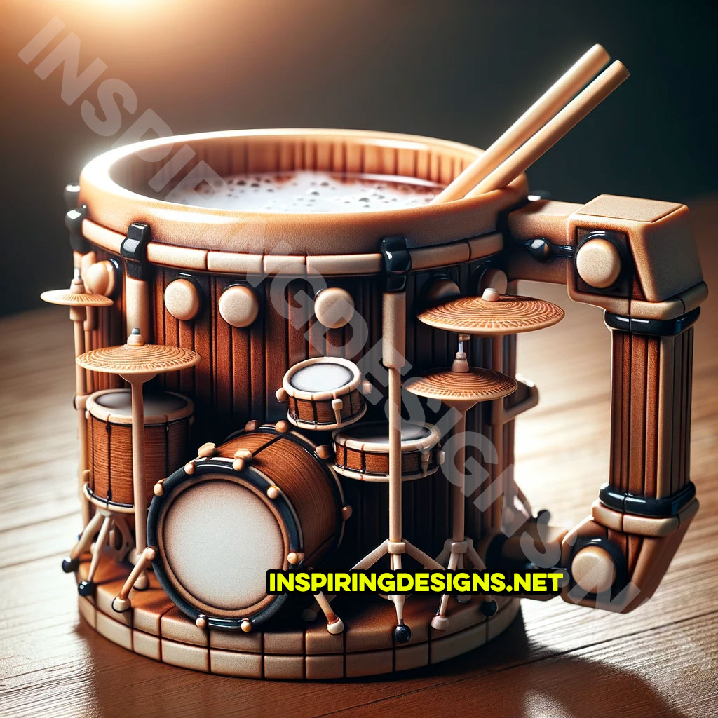 Playable drum set shaped coffee mug